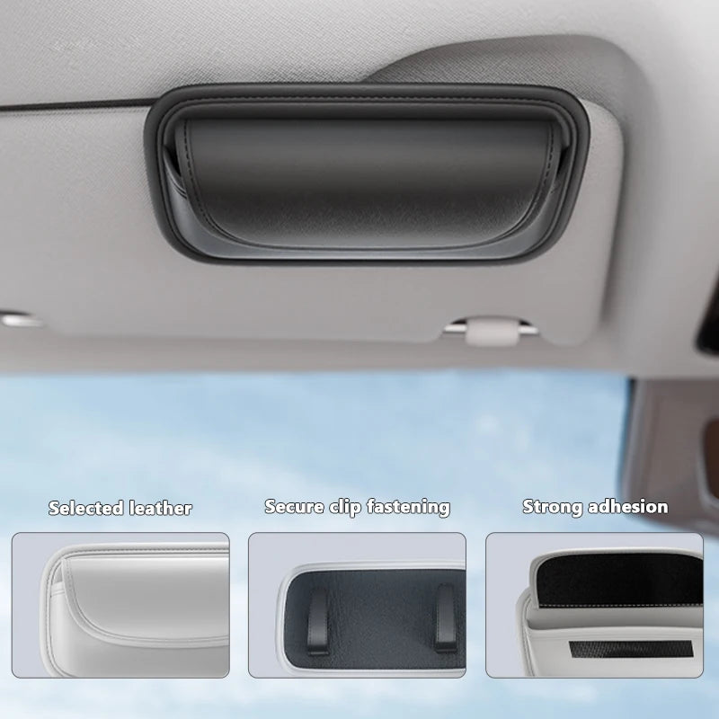 SEAMETAL Car Sun Visor Glasses Case Pu Leather Wear-Resistant Sunglasses Holder Storage Box Universal Eyeglasses Organizer Bag