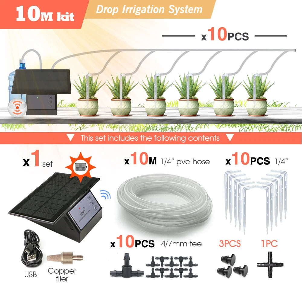 Tuya Wifi-compatibility Solar Power Timer Smart Drip Irrigation System Remote Control Watering Kit for Garden Balcony Plants Pot
