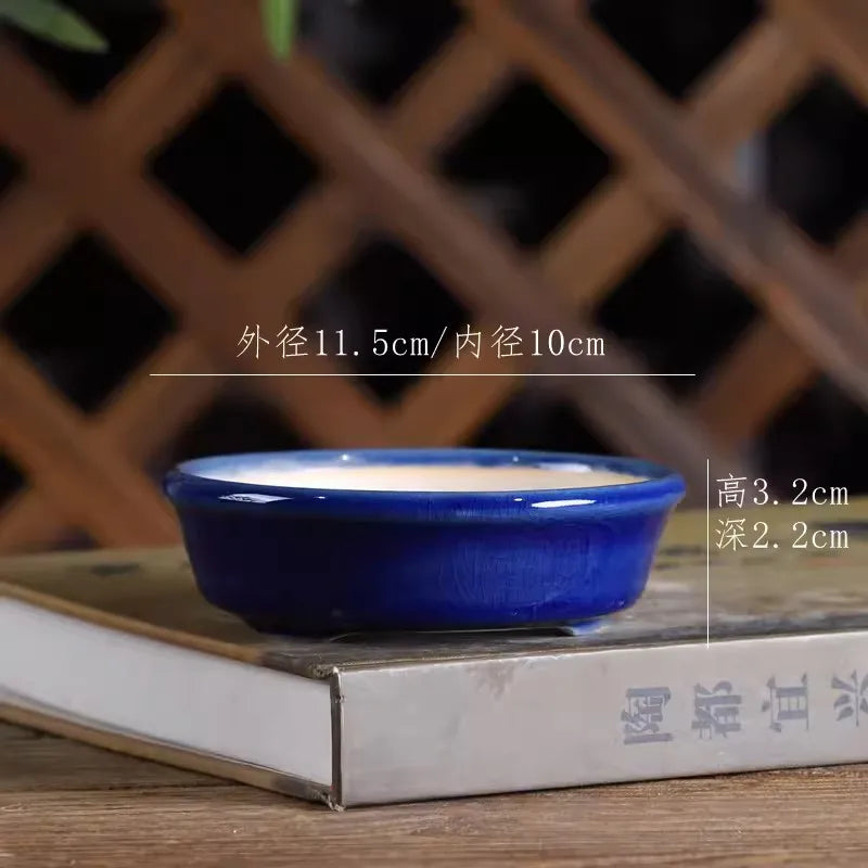 Colorful Glazed Tripedal Circle Plate Bonsai Pot,Small Flower Plants Vase,Table Breathability Garden Home Decoration