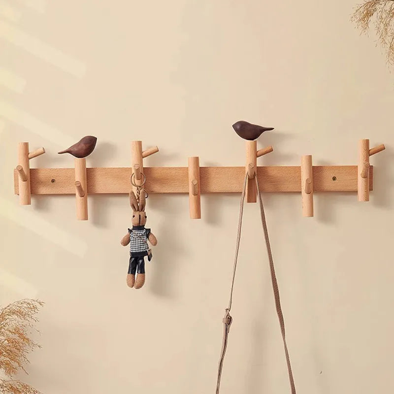 Creative Clothes Hanger Foyer Entrance Wood Hangers Multifunctional Bag Key Coat Hook Wall Mount Coat Racks Hanging Organizers