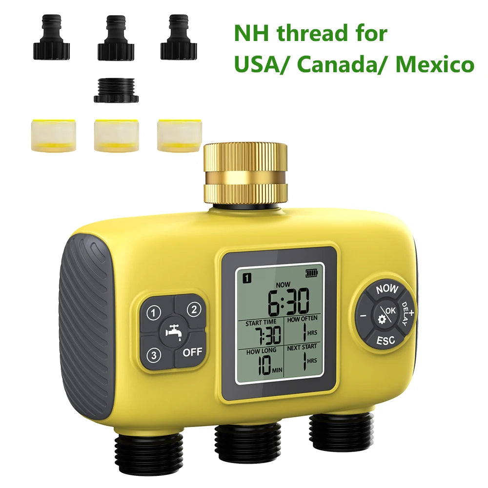 Insoma 3-Outlet Automatic Water Timer Garden Irrigation Watering System Independent Control Sprinkler Programmer Tools