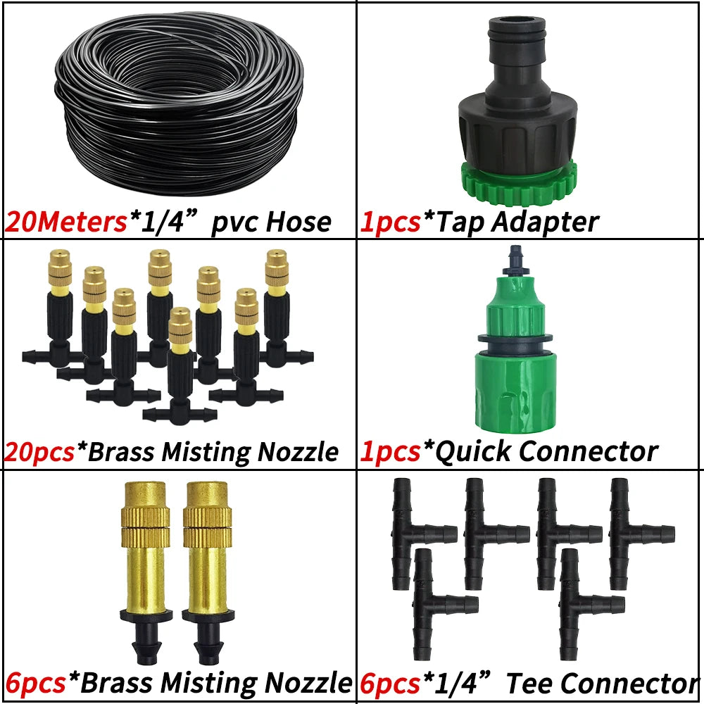 WUJIE 5M-30M Garden Irrigation Outdoor Misting Cooling System Watering 1/4'' Brass Atomizer Nozzles 4/7mm Hose Patio Greenhouse