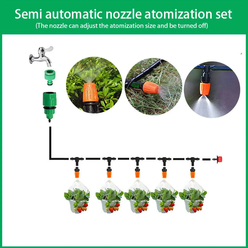 Fog Nozzles Irrigation Kit 5M-20M Garden Automatic Spray Misting Plant Watering System with 4/7 PE Hose and Connector