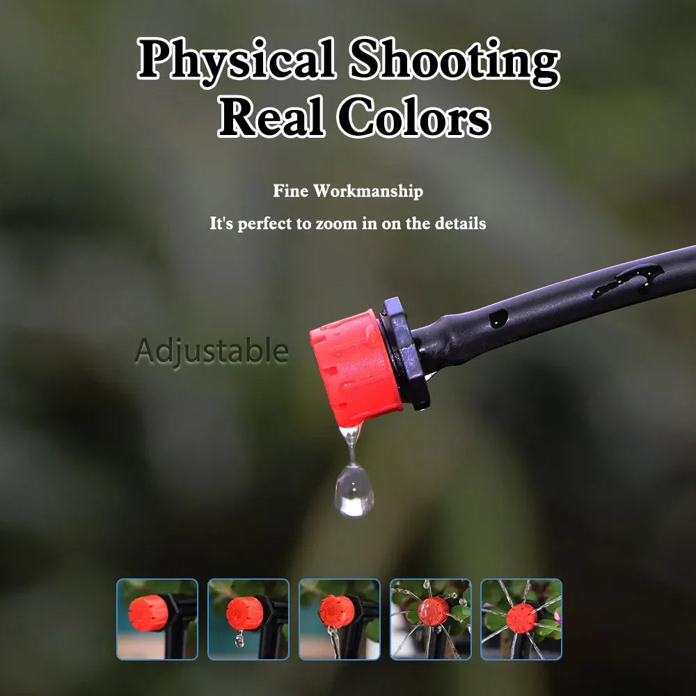 50-500PCS 1/4'' Barb Red Adjustable Nozzles Garden Watering Irrigation Sprinkler Washable Emitter 0-80L/H for Yard Greenhouse