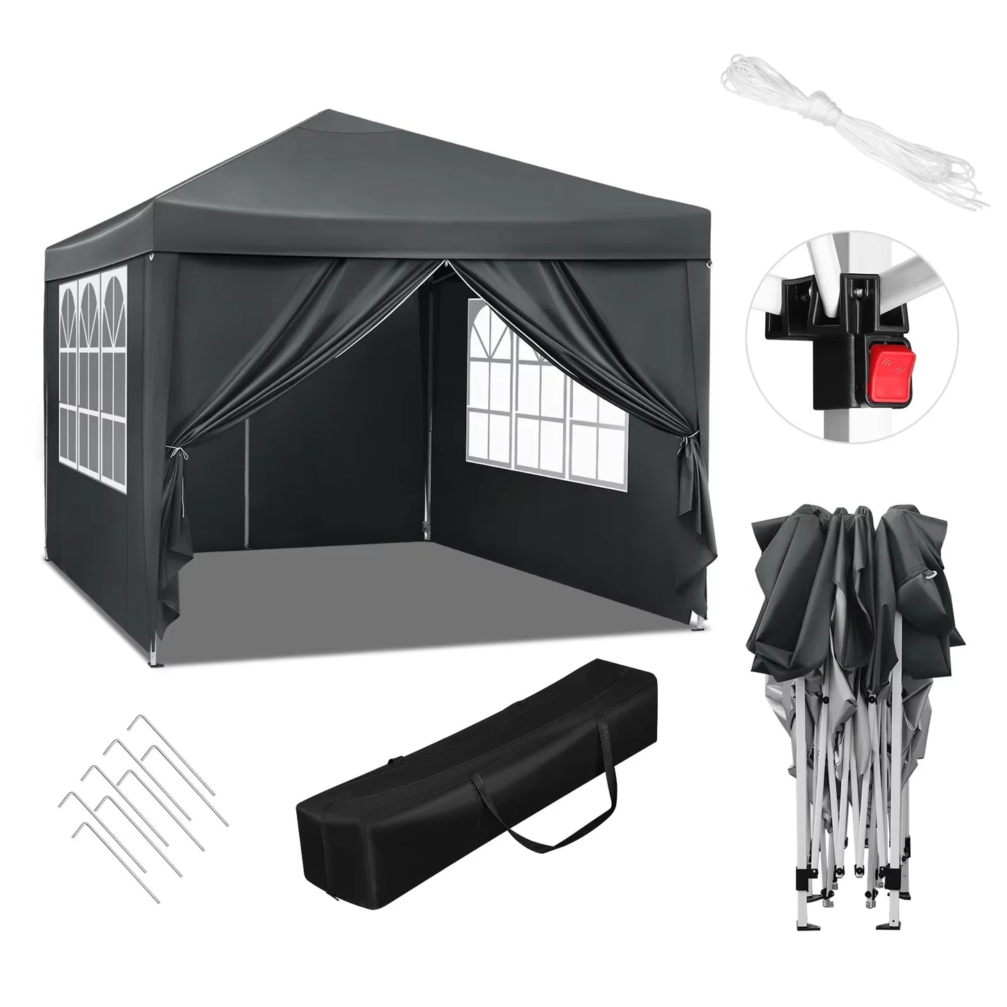 Foldable Canopy 3x3m Garden Tent Camping Pavillon Gazebo Waterproof UV Sun Protection with Carry Bag Sunshade Shelter
