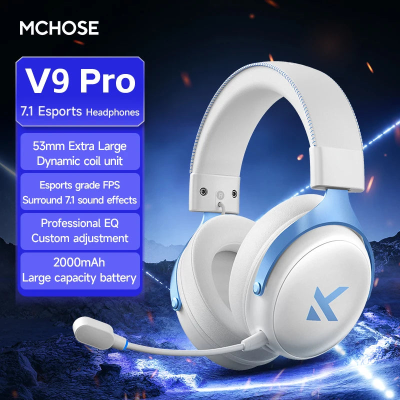MCHOSE V9 PRO 7.1 Headphones Tri-Mode BT Wireless Low-Latency Gaming E-Sports Headset With Noise Reduction Mic For PC PS4 PS5