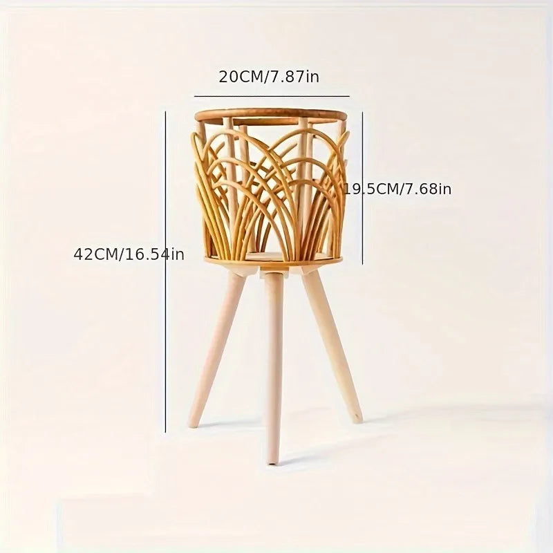 1pcs Indoor Woven Rattan Flower Stand Living Room Openwork Plant Basket Bamboo Woven Hanging Planter for Balcony Home Decor