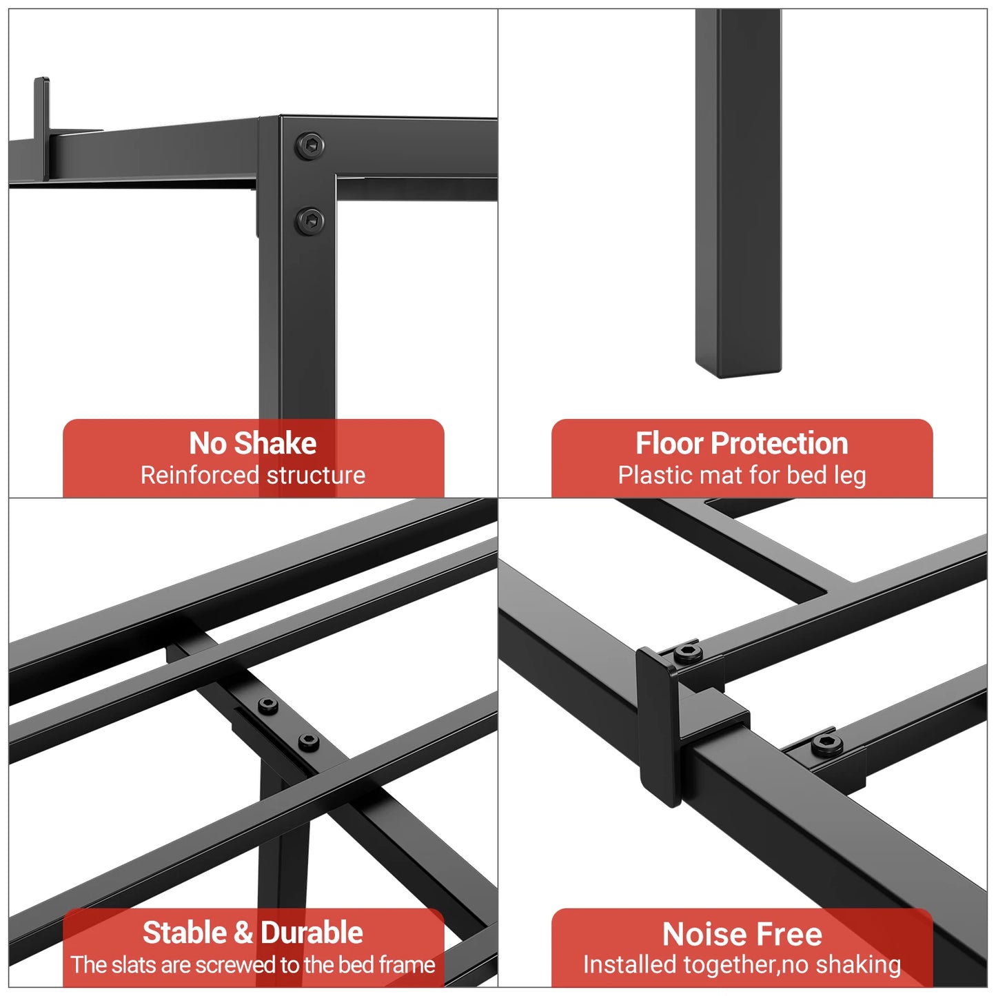 Twin/Full/Queen Size Modern Metal Bed Frame No Box Spring Needed Reinforced Steel Structure with Heavy Duty Metal Slats