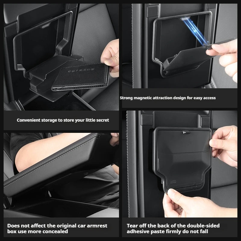 Car Armrest Hidden Storage Box For Tesla Model Y Juniper 2025 Model 3 Highland 2024-UP ABS Organizer Tray Interior Accessories