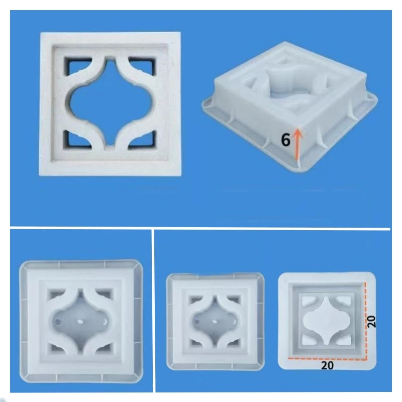 Wall Plastic Ventilation Tile Mold, Traditional 3D Geo Paver Mold, Hollow Square, Strong Concrete Cement Brick for Floor Decor