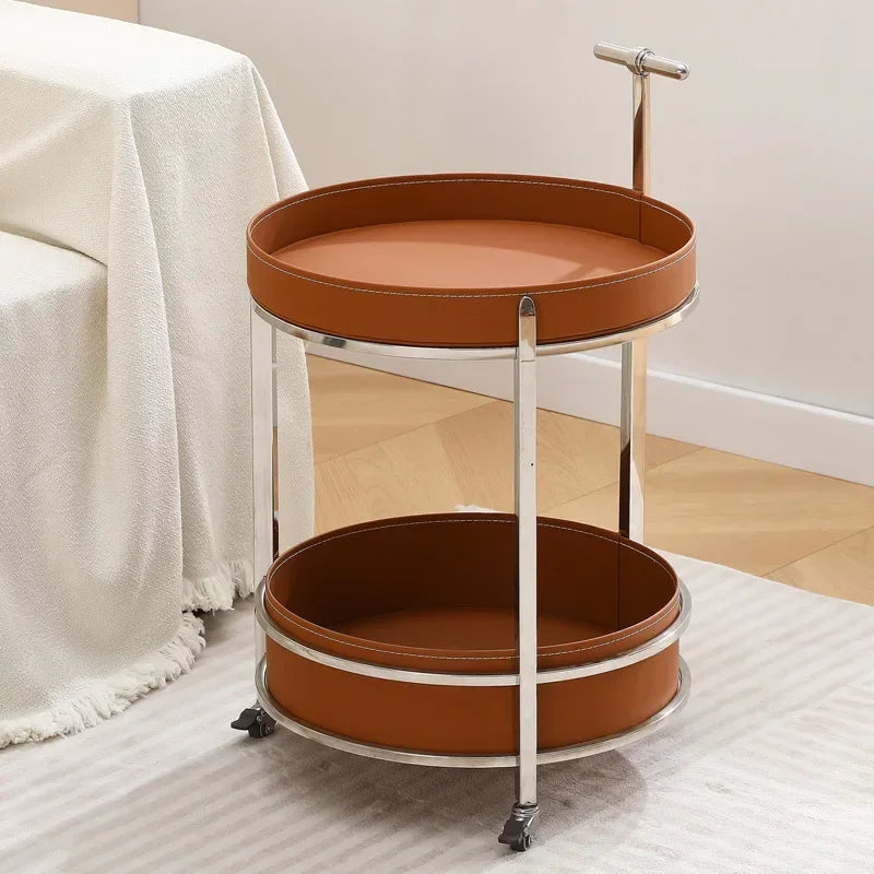 Creative Sofa Side Table with Storage, Internet Famous Coffee Table, Movable Leather and Stainless Steel Design, Modern