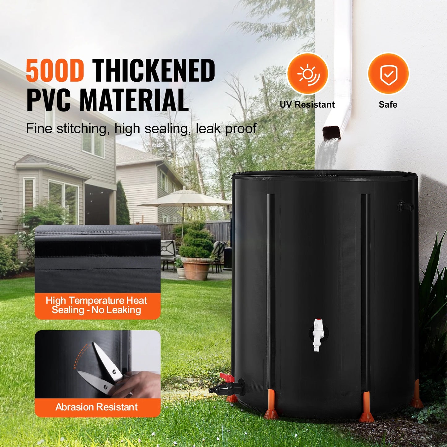 SucceBuy Collapsible Rain Barrel Portable Rain Water Collection Barrel PVC Rainwater Collection System with Spigots&Overflow Kit