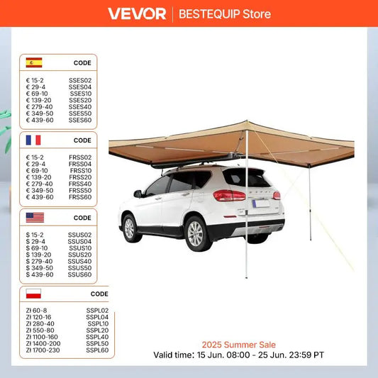 SucceBuy Vehicle Awning  Retractable Car Side Awning Car Awning with Waterproof Storage Bag  Suitable for Truck SUV Van Campers