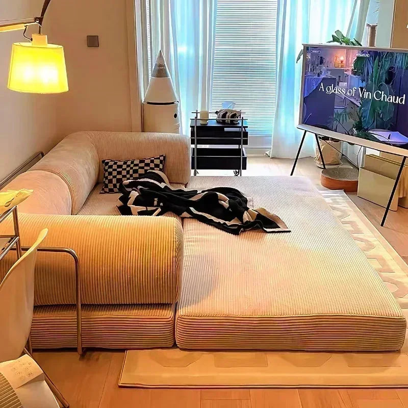 High-end retro corduroy sofa air compression deformable modular sofa suitable for living room comfortable customizable leisure c