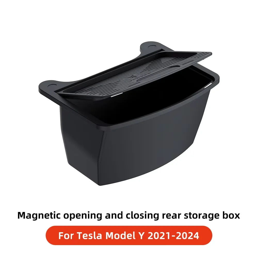 YZ Rear Seat TPE Storage Box For Tesla Model Y Juniper 2021-2025 Under Air Vent Storage Case Trash Can Organizer Car Accessories