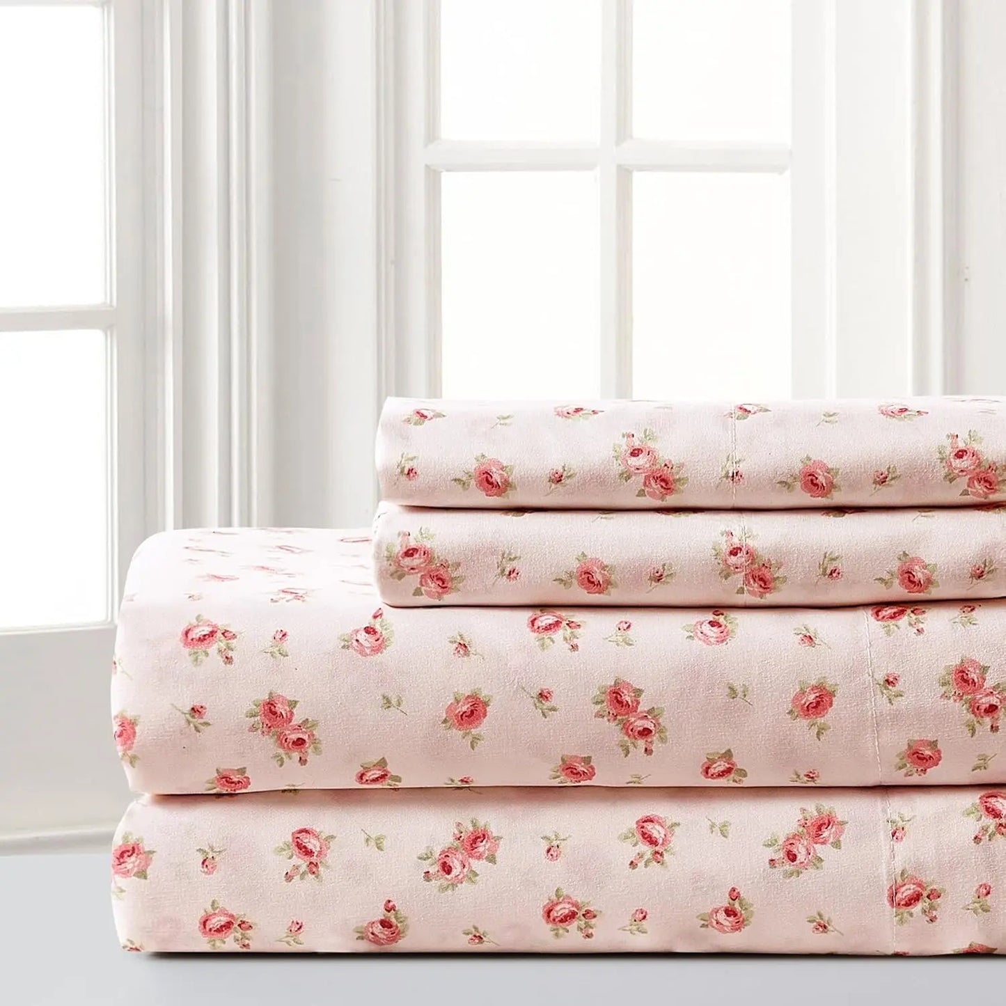 4-Piece Bedding Sheets & Pillowcase Set, Printed Extra Soft Deep Pocket Up To 16 Inch Mattress Forever Roses, Bedding Set