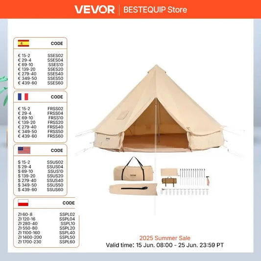 SucceBuy Canvas Bell Tent 4 Seasons 3/4/5/6/7m Yurt Tent Canvas Tent for Camping with Stove Breathable Tent