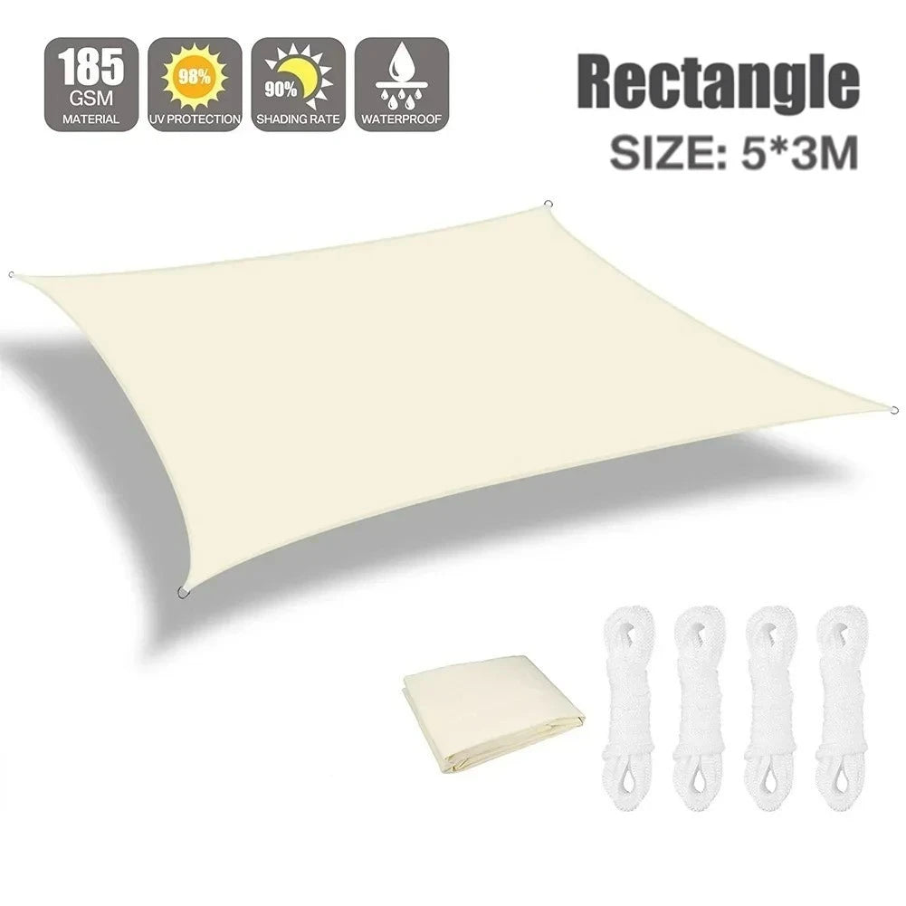 Beige Sun Shade Sail Rectangle Square Triangle Canopy Awning Cloth UV Block Heavy Duty Commercial Graden Outdoor Patio Tarp