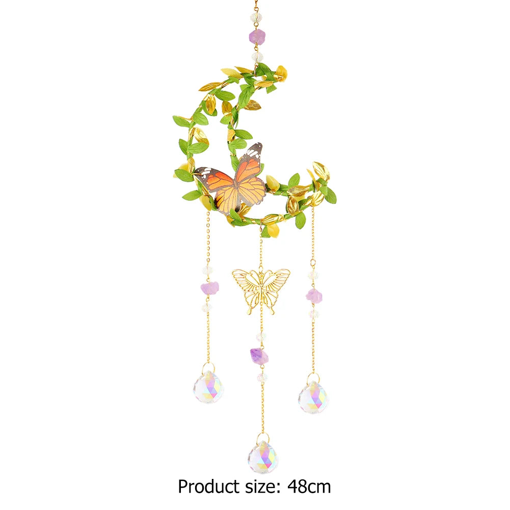 Crystals Wind Chime Star Moon Butterfly Hanging Ornament Sun Catcher Diamond Prisms Rainbow Maker Pendant Home Garden Decor