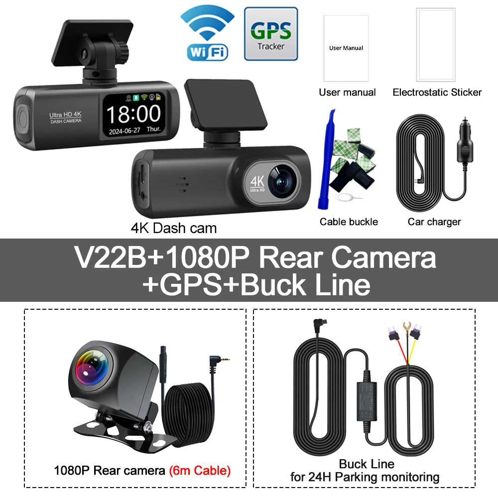 UHD 4K Dash Cam Dual Lens Driving Recorder Car DVR 1080P Rear Lens Cam