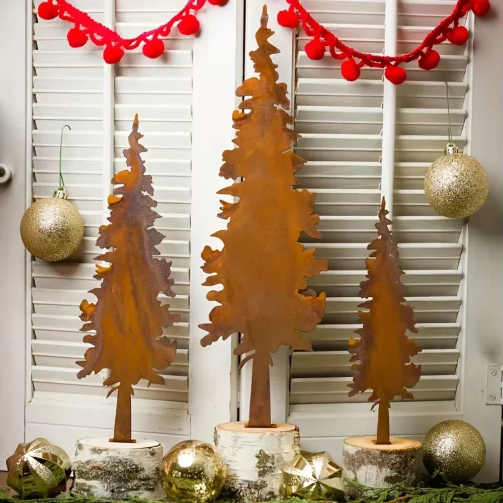 Rustic Metal Spruce Tree & Elk Ornaments: Ideal Hunting Decor & Gifts for Christmas and New Year's Holiday Celebrations