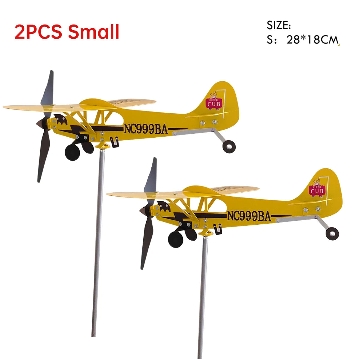 3D Piper J3 Cub Wind Spinner Plane Metal Airplane Weather Vane Outdoor Roof Wind Direction Indicator WeatherVane Garden Decor