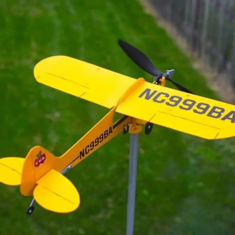 3D Piper J3 Cub Wind Spinner Plane Metal Airplane Weather Vane Outdoor Roof Wind Direction Indicator WeatherVane Garden Decor