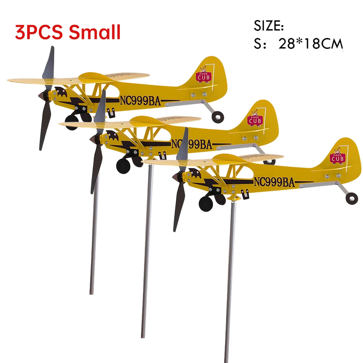 3D Piper J3 Cub Wind Spinner Plane Metal Airplane Weather Vane Outdoor Roof Wind Direction Indicator WeatherVane Garden Decor