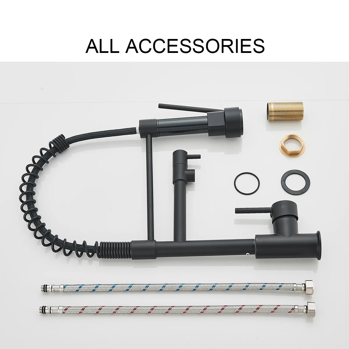 Black Pull Down Kitchen Faucet Dual Spout 360° Rotation Hot Cold Water Mixer Tap Single Handle Deck Mounted Kitchen Sink Crane