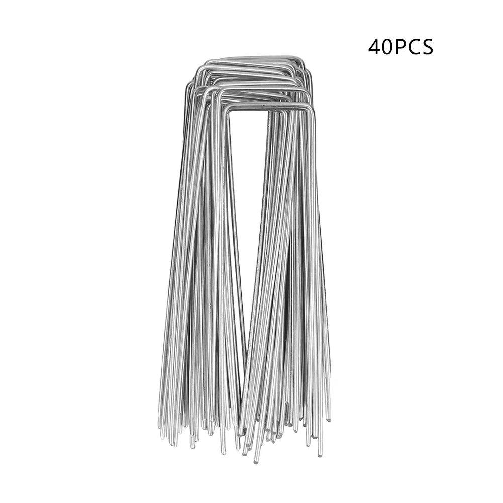 Garden Peg Silver Metal U-Shape Garden Staple Garden Ground Nail Film Fixed Pegs Gardening Fixing Tools Film Peg