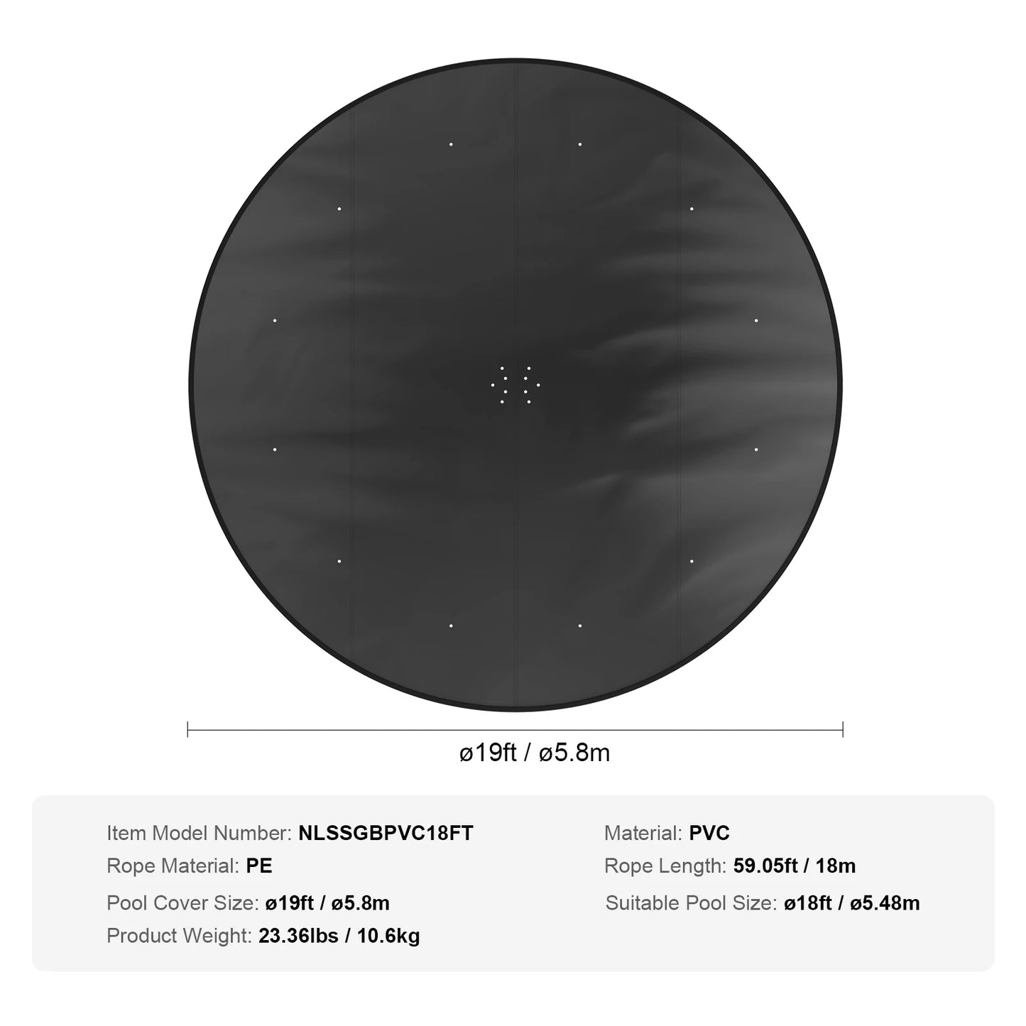 VEVOR 18/15Ft Round Pool Cover Solar Covers for Above Ground Pools Safety Pool Cover with Drawstring Design Black