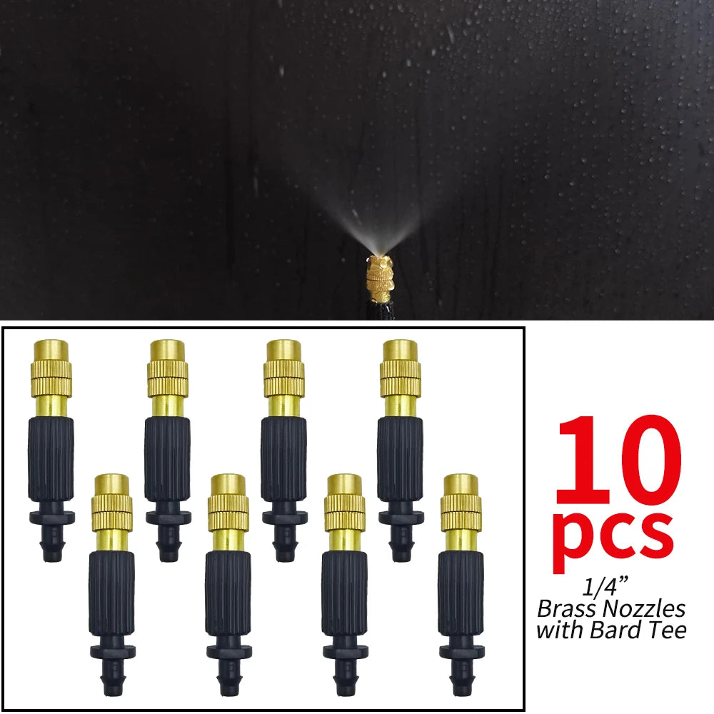 5M-30M Outdoor Misting Cooling System Garden Irrigation Watering 1/4'' Brass Atomizer Nozzles 4/7mm Hose for Patio Greenhouse