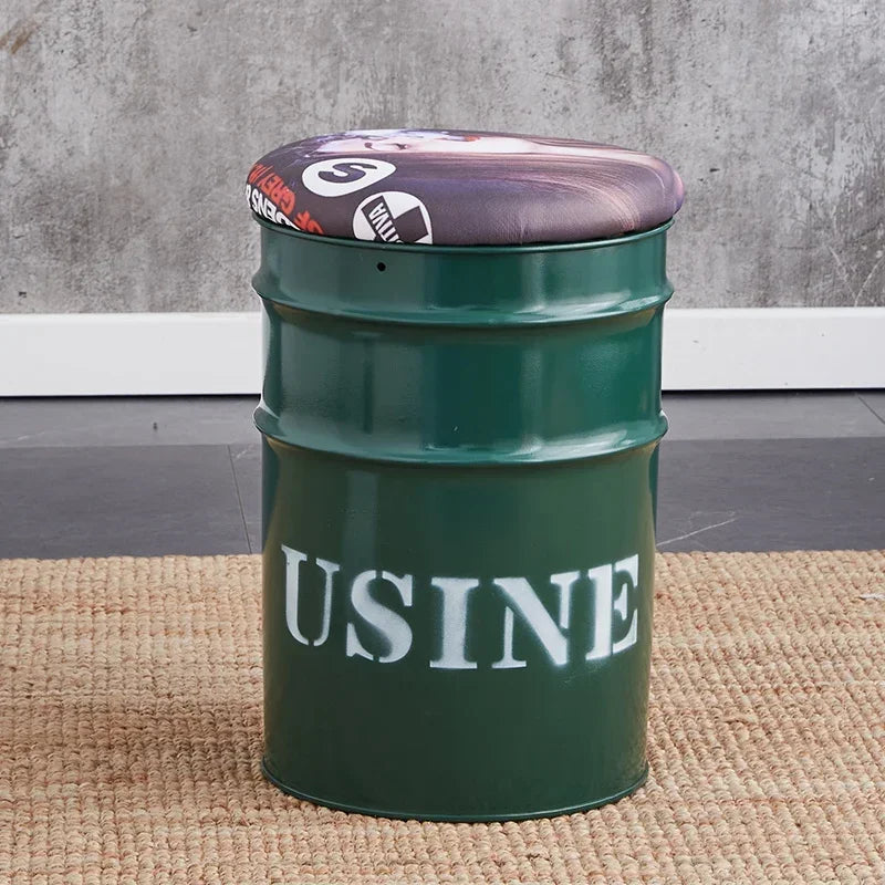 Paint Bucket Stool, Iron Art, Creative Storage Seat, Commercial Retro Low Stool, Bars, Shopping Malls Oil
