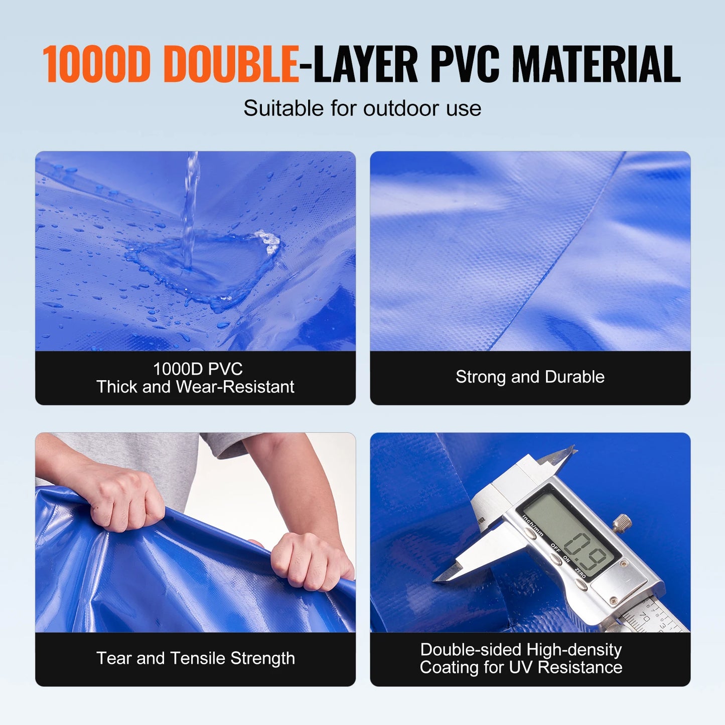 VEVOR 1000L/264 Gallon Water Storage Bladder RV Water Tank 1000D Blue PVC Collapsible Water Storage Containers Soft Water Bag