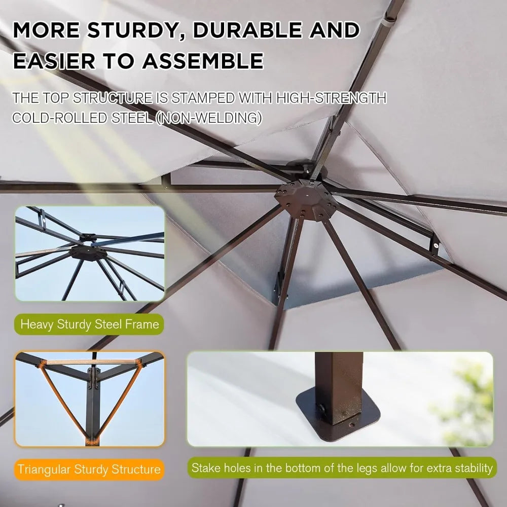 Heavy Duty Outdoor Patio Gazebo with Mosquito Netting | Dual Air Roof