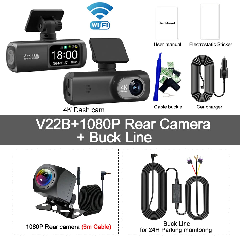 UHD 4K Dash Cam Dual Lens Driving Recorder Car DVR 1080P Rear Lens Cam