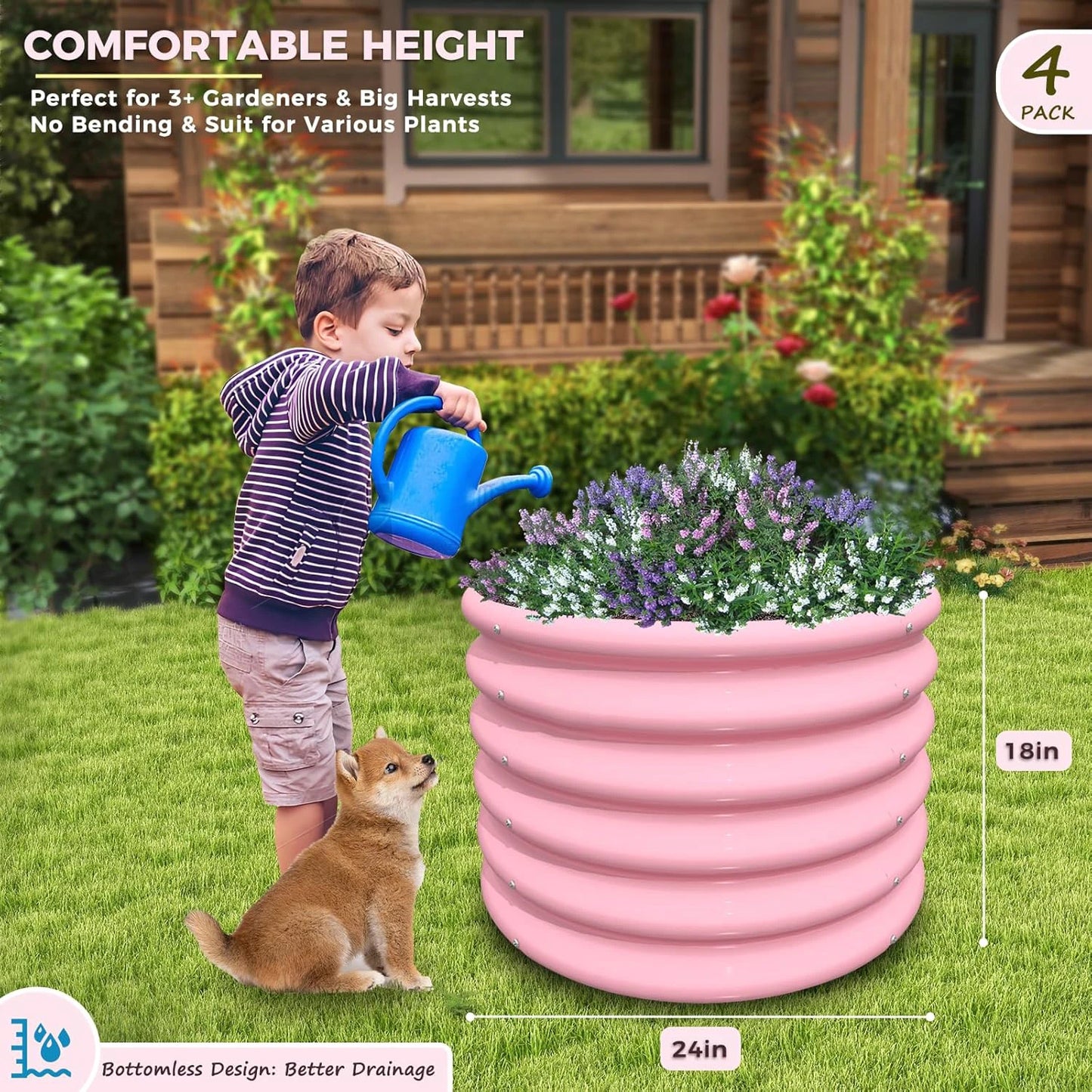 Round Metal Planter Boxes (4-Pack)