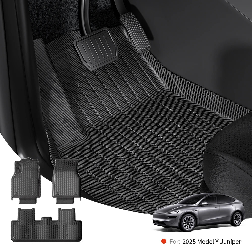 YZ For Tesla Model Y Juniper 2025 TPE Floor Mat Carbon fiber pattern Car waterproof Anti-Slip Trunk Floor Liner Backrest Mats