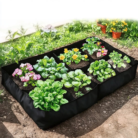 Garden Planting Bag with Multi-Grid Design – Felt Grow Bag for Vegetables, Tomatoes & Potatoes, Rectangular Nursery Pot Containe