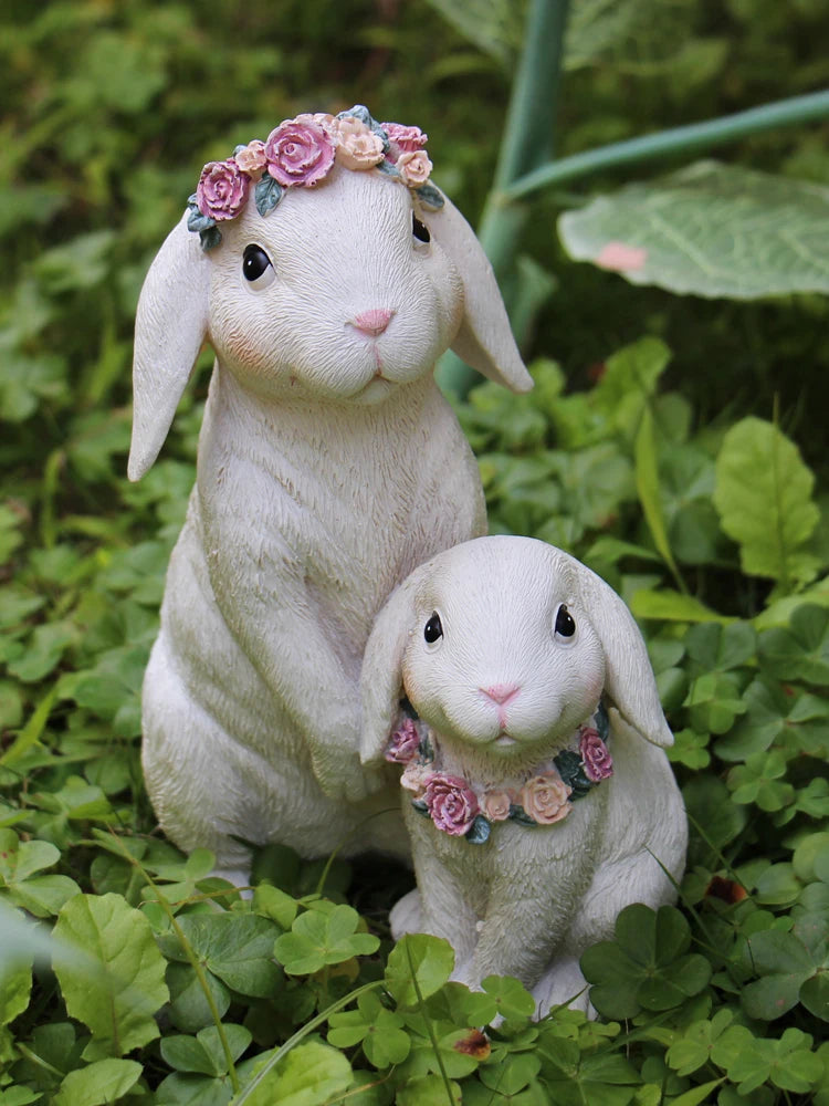 Double Rabbit Hanging Basket Flowerpot Wreath Mother And Child Rabbit Resin Crafts Outdoor Garden Yard Balcony Figurines Decor