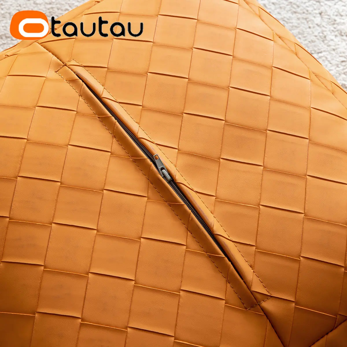 OTAUTAU Faux Leather Square Plaid Pouf Ottoman Stool Door Side Footrest Footstool Floor Seat Beanbag Futon with Filler JD012