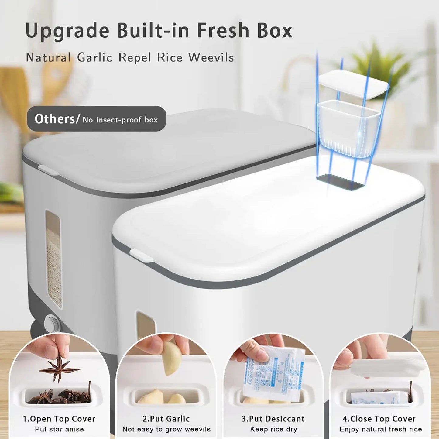 25 Lbs Rice Dispenser / Large Dry Food Storage w/ Measuring Cup, BPA-Free for Kitchen Pantry | AlluCanFind