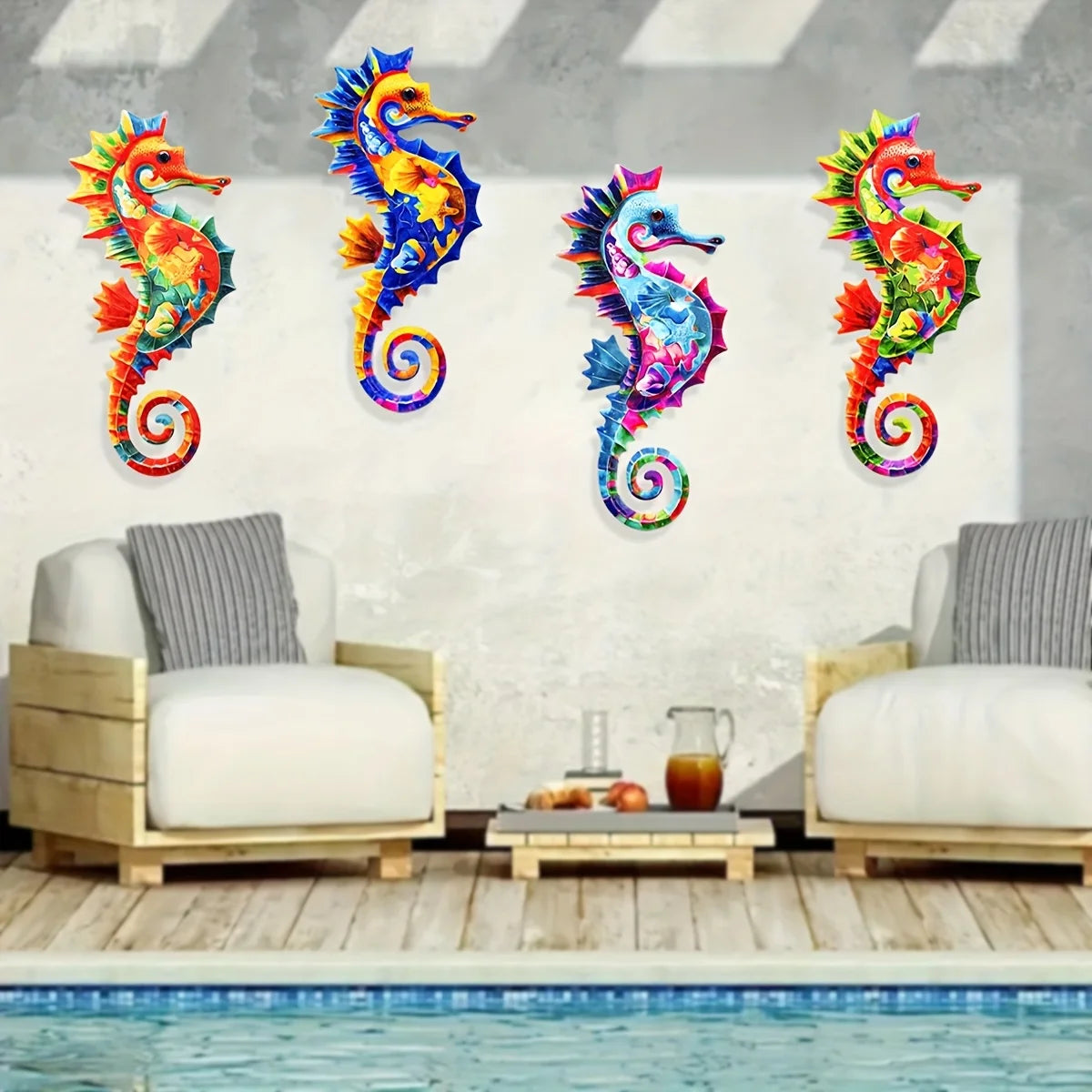 Eye-catching Metal Ocean Seahorse Wall Decor Hanging Wall Outdoor Garden Sculpture Statue Home Yard Pool Bathroom Living Room