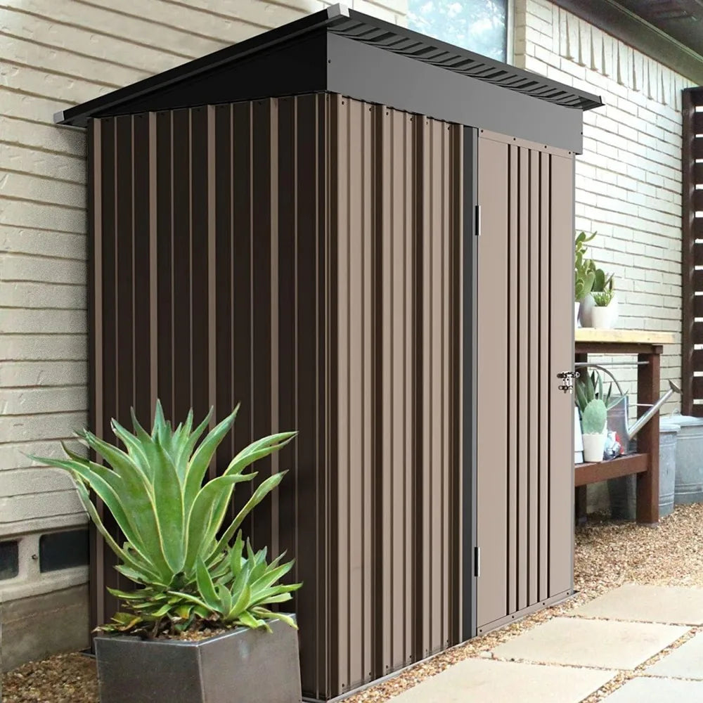 Outdoor Storage Shed with Floor,Tool Garden Metal Sheds with Lockable Door,Outside Waterproof Galvanized Steel Storage House