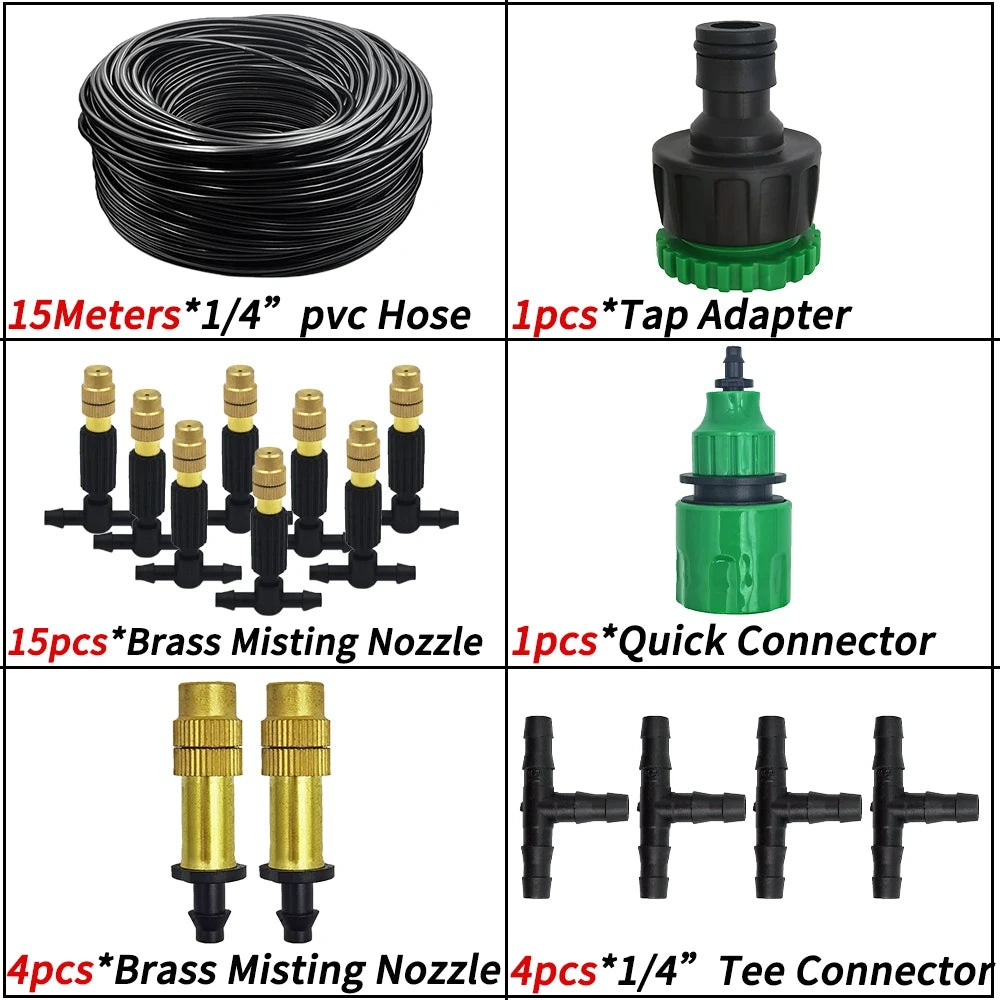 WUJIE 5M-30M Garden Irrigation Outdoor Misting Cooling System Watering 1/4'' Brass Atomizer Nozzles 4/7mm Hose Patio Greenhouse