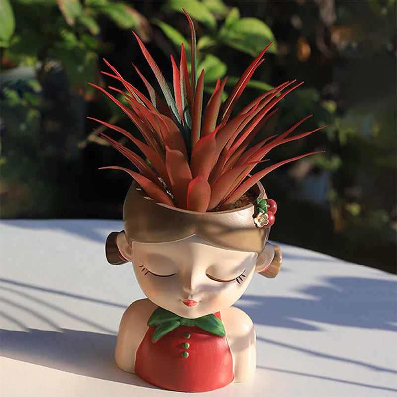 Creative Resin Flower Vase Cute Flower Girl/Fruit Girl Plant Pots Small Succulent Pots for Indoor Outdoor Garden Decor