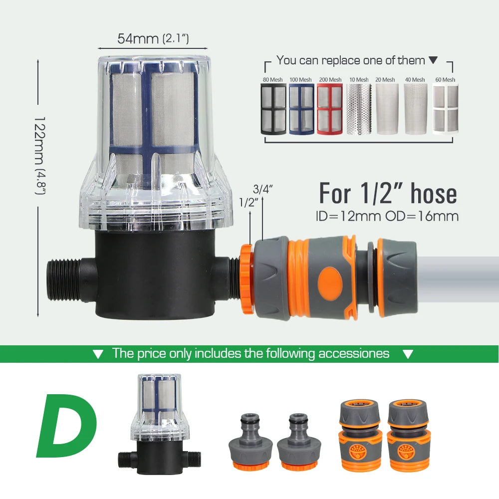 10-200 Mesh Filter 1/2" Garden Hose Filter 16mm Pacifier Quick Connector Agricultural Irrigation Pipe Tube Prefilter Percolator