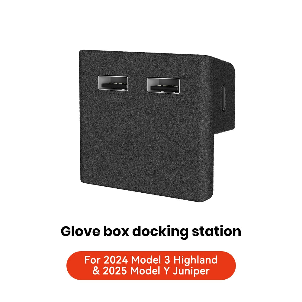 YZ Glove Box Docking Station For Tesla Model 3 Y Highland Juniper Quick Charger 4 USB Shunt Hub Flocking Adapter Powered Splitte