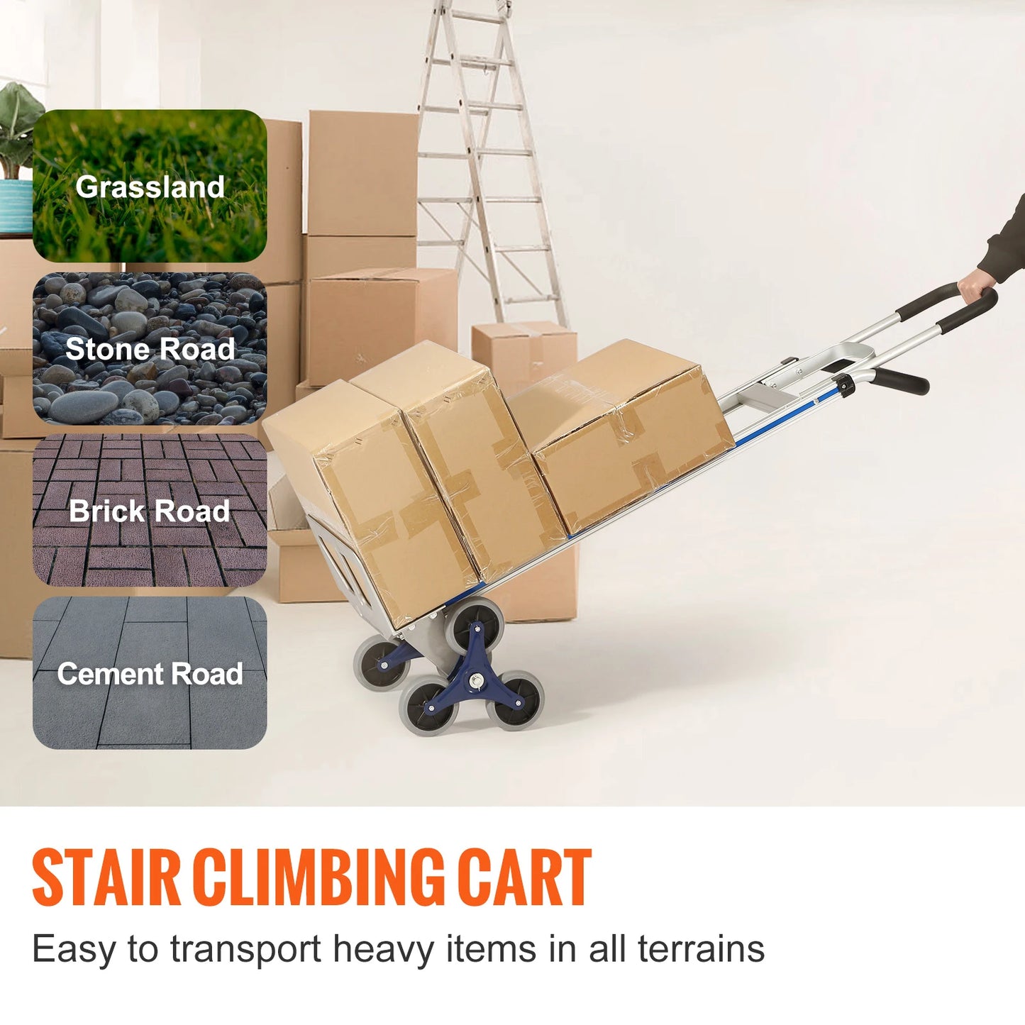 SucceBuy 550/375/220lbs Stair Climbing Cart Folding Trolley Heavy Duty with Handles Truck Frame for Warehouse Shopping Airport