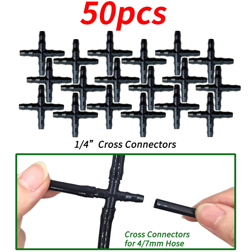 4/7mm Hose Dripper Water Tee Connector Plastic Barbed 1/4" Pipe Tubing Watering Coupling Joint Garden Micro Drip Irrigation Tool